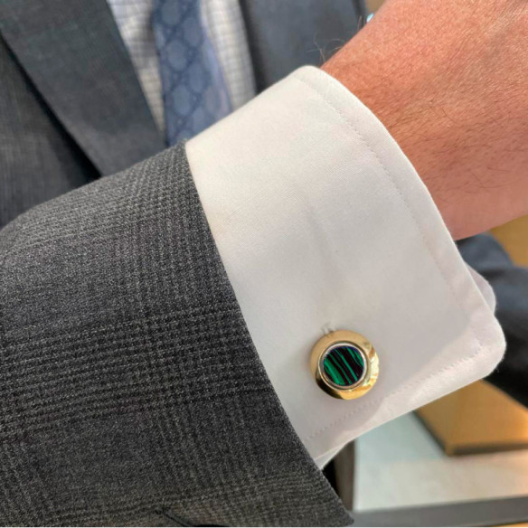 Silver and Gold Cufflinks MALACHITE - Cufflinks to Engrave