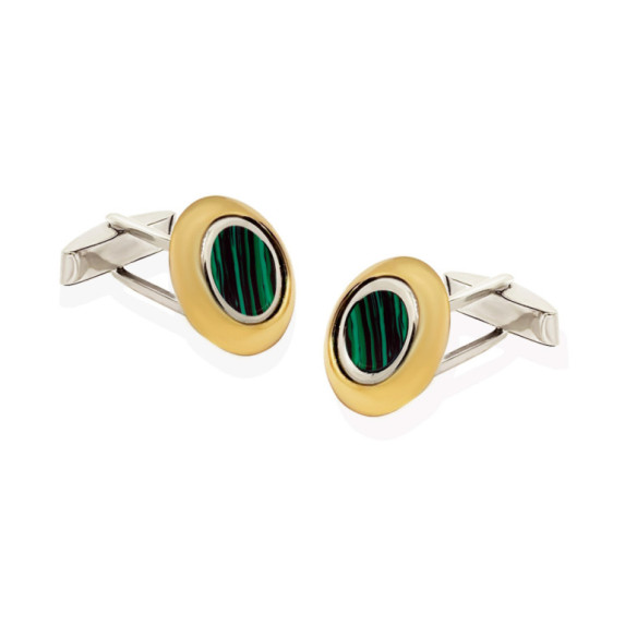 Silver and Gold Cufflinks MALACHITE - Cufflinks to Engrave