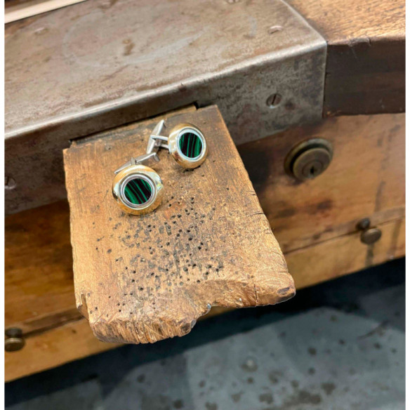 Silver and Gold Cufflinks MALACHITE - Cufflinks to Engrave