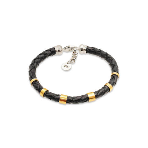 Pulsera Hombre Cuero Oro Plata Teseo 6mm - Bracelets d'homme