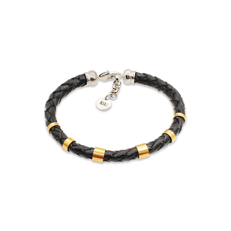 Gold Men's Leather Bracelet Theseus 6mm - Man Bracelets