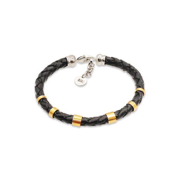 Pulsera Hombre Cuero Oro Plata Teseo 6mm - Pulseiras de homem
