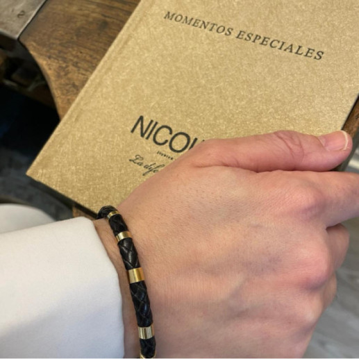 Pulsera Hombre Cuero Oro Plata Teseo 6mm - Mannarmbänder 2