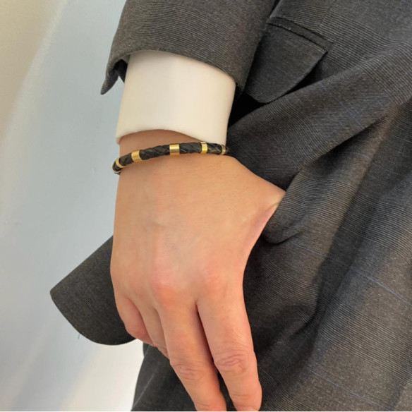 Gold Men's Leather Bracelet Theseus 6mm - Man Bracelets