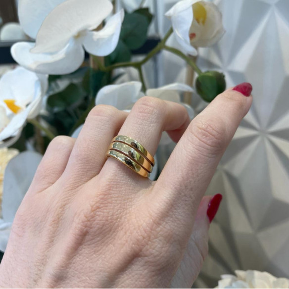Anillo Oro Elegancia Tres Bandas Planas - Anillos de Oro Sin Piedras