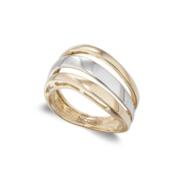 Anillo Oro Elegancia Tres Bandas Planas - Anillos de Oro Sin Piedras