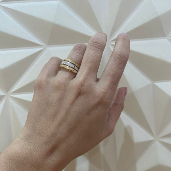 Anel de Ouro Elegância Três Bandas Planas - Anéis de ouro sem pedras