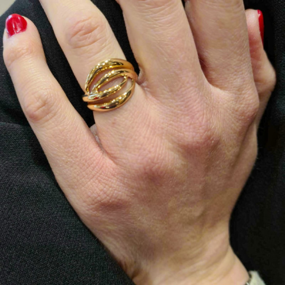 Anillo Oro Escultural Tu y Yo Doble Banda Oro Amarillo - Anillos de Oro Sin Piedras