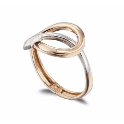 Anillo Oro Escultural Fina Onda Latigo Concava Oro Rosa y Blanco - Anillos de Oro Sin Piedras