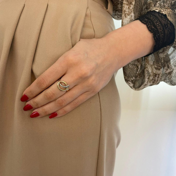 Anillo Oro Escultural Fina Onda Latigo Concava Oro Rosa y Blanco - Anillos de Oro Sin Piedras
