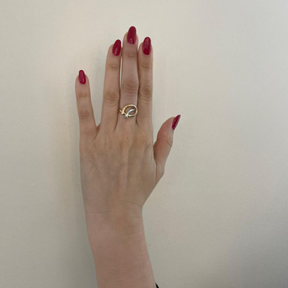 Anillo Oro Escultural Fina Onda Latigo Concava Oro Rosa y Blanco - Bagues d'or sans pierres