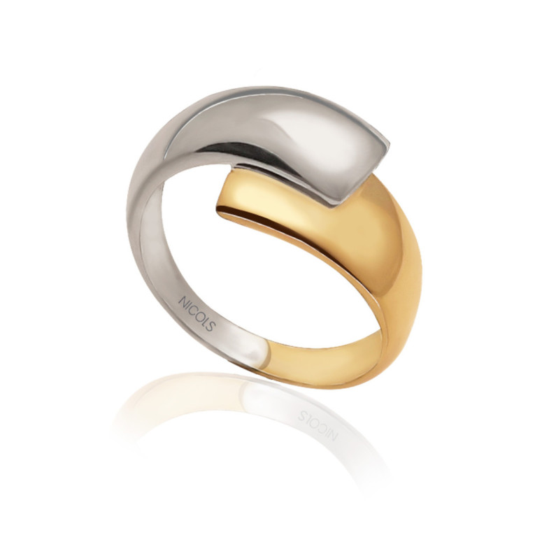 Anillo Oro Elegancia Tu y Yo Plana Bicolor - Bagues d'or sans pierres