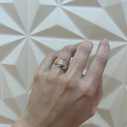 Anillo Oro Elegancia Tu y Yo Plana Bicolor - Bagues d'or sans pierres 2