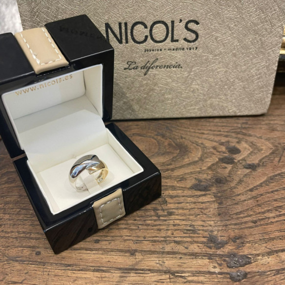 Anillo Oro Elegancia Tu y Yo Plana Bicolor - Bagues d'or sans pierres