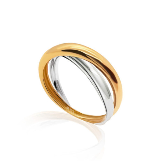 Anillo Onda Cruce Oro Amarillo Blanco - Anillos de Oro Sin Piedras