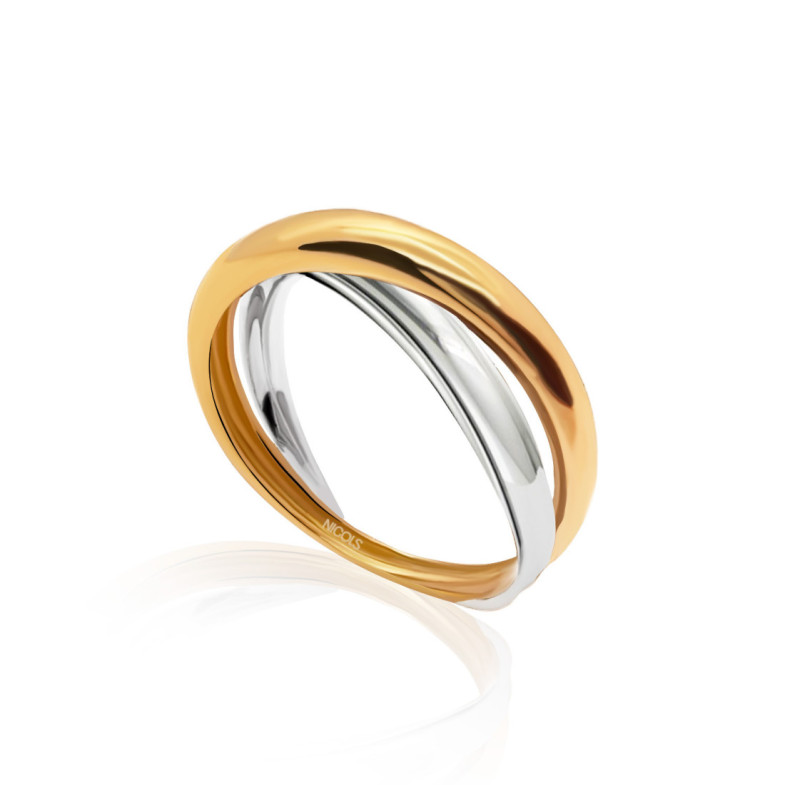 Anillo Onda Cruce Oro Amarillo Blanco - Anillos de Oro Sin Piedras