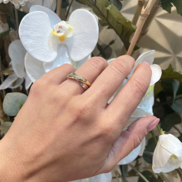Anillo Onda Cruce Oro Amarillo Blanco - Anelli d'oro senza pietre