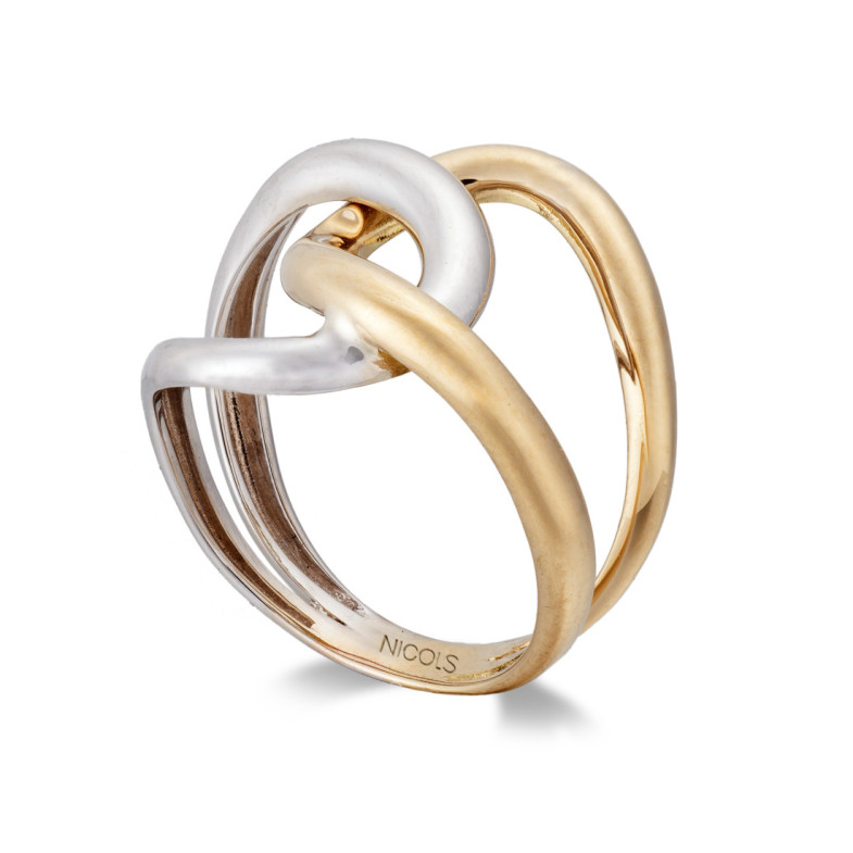 Anillo Onda Anudada Oro Amarillo Y Blanco - Anillos de Oro Sin Piedras
