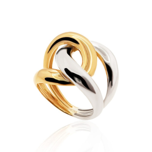 Anillo Oro Escultural Doble Banda Nudo Oro Amarillo y Blanco - ANILLOS