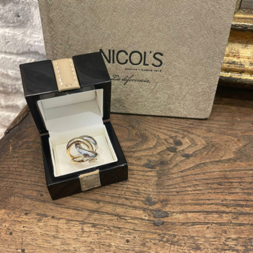 Anillo Oro Escultural Doble Banda Nudo Oro Amarillo y Blanco - ANILLOS 2