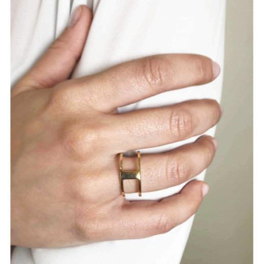 Anillo Oro Basic Gold Pulgar Doble Barra Unida - Anillos de Oro Sin Piedras 2