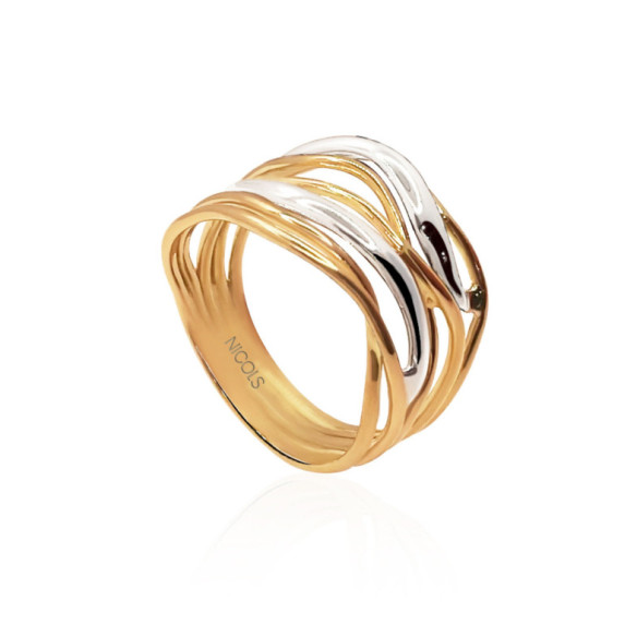 Minimalist Gold Ring 7 Interlocking Wavy Bands - Golden rings without stones