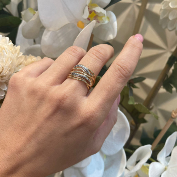 Anillo Oro Minimalista 7 Bandas Onduladas Entrelazadas - Anillos de Oro Sin Piedras