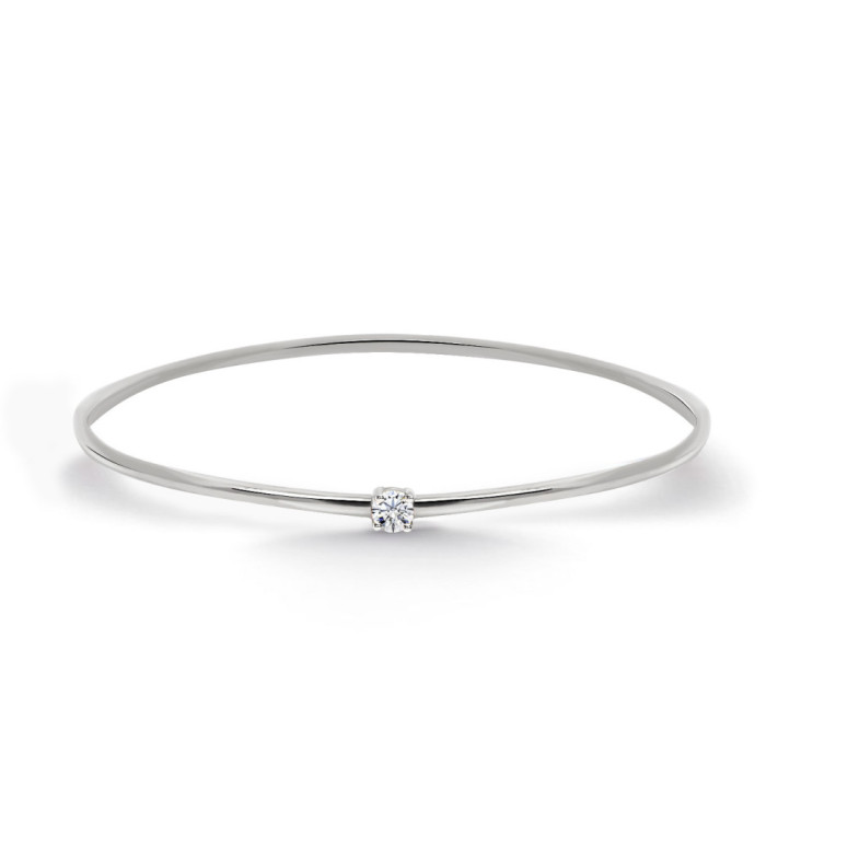 Brazalete Tubo Redondo Oro Blanco Eloise 1 Diamante - Brazaletes de Oro