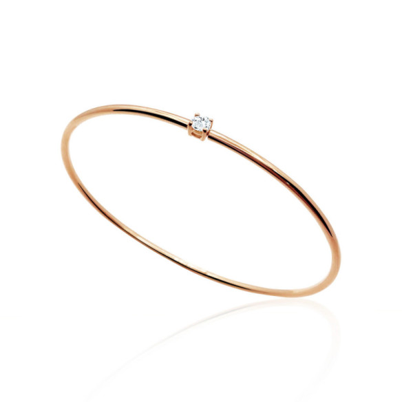 Brazalete Tubo Redondo Oro Rosa Eloise 1 Diamante - Brazaletes de Oro