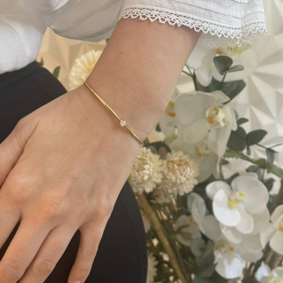 Brazalete Tubo Redondo Oro Rosa Eloise 1 Diamante - Braccialetti d'oro