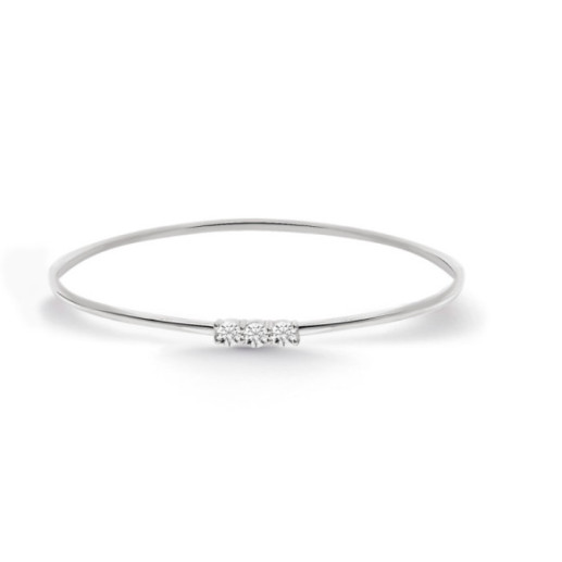 Brazalete Tubo Redondo Oro Blanco Eloise 3 diamantes - Brazaletes de Oro