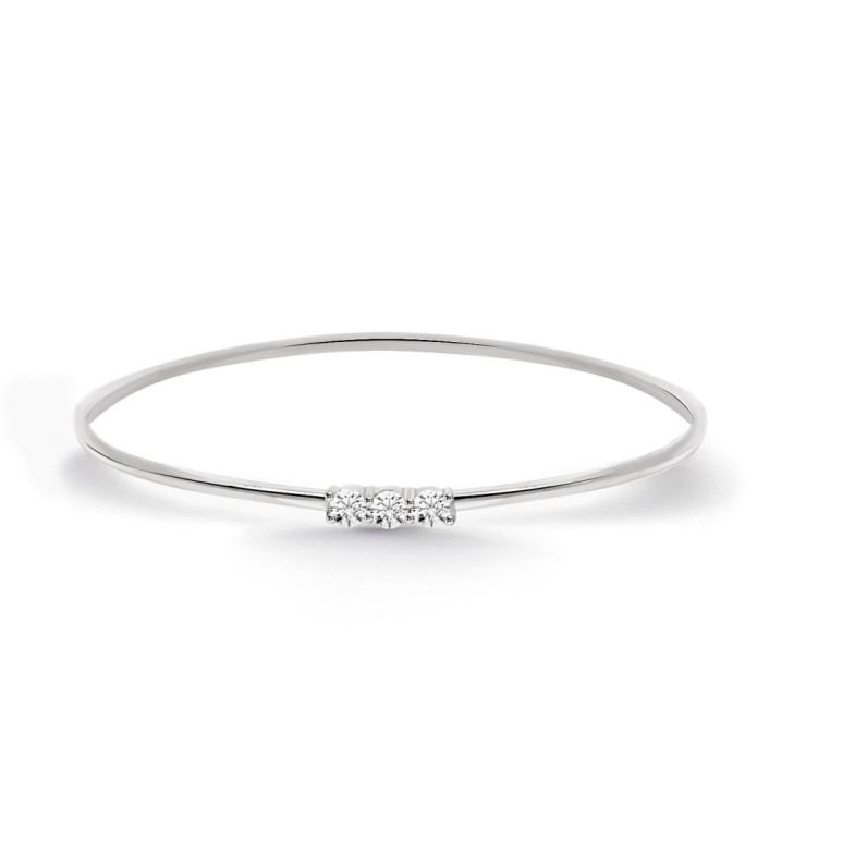 Brazalete Tubo Redondo Oro Blanco Eloise 3 diamantes - Brazaletes de Oro