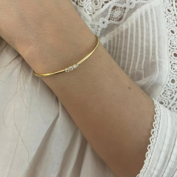 Brazalete Tubo Redondo Oro Amarillo Eloise 3 diamantes - Goldarmbänder