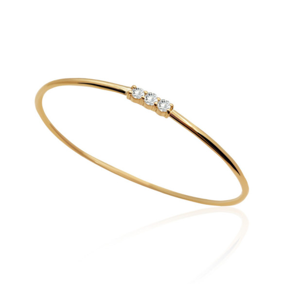 Bracelet Tube Round Gold Yellow 3 Diamonds Eloise - Gold bracelets