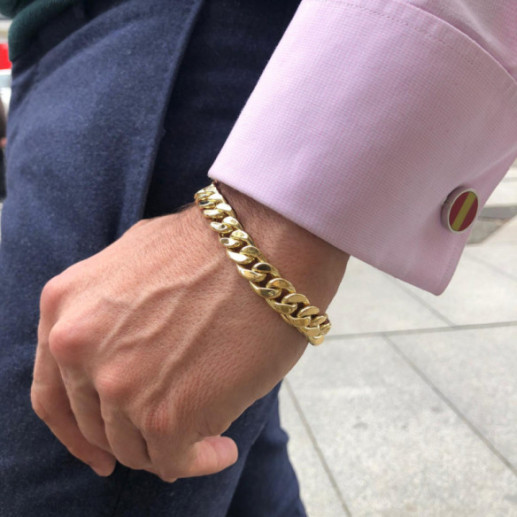 Pulsera Oro 18K Eslabon Cubano 12Mm - Joyas de Hombre