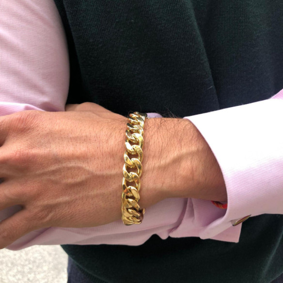Pulsera Oro 18K Eslabon Cubano 12Mm - Joyas de Hombre