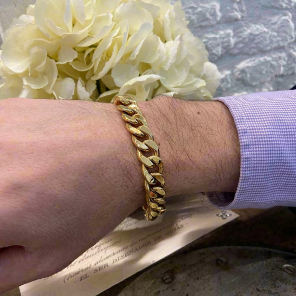 Pulsera Oro 18K Eslabon Cubano 12Mm - Joyas de Hombre