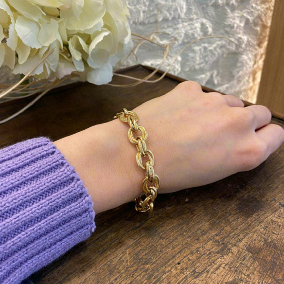 Pulsera Oro 18K Eslabon Doble - Pulseras de Oro Sin Piedras