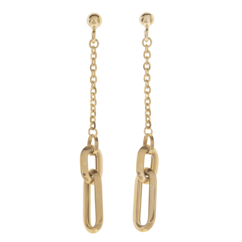 Pendientes De Oro Doble Rectángulo Amor Libre - largos