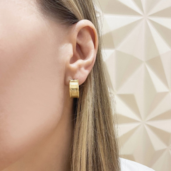 Pendientes Oro Amarillo Aro Rayado Lined - aros