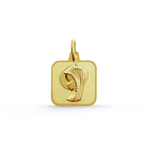 Medalla Virgen Niña Bisel Liso Cuadrada 18K - Medalhas Virgens