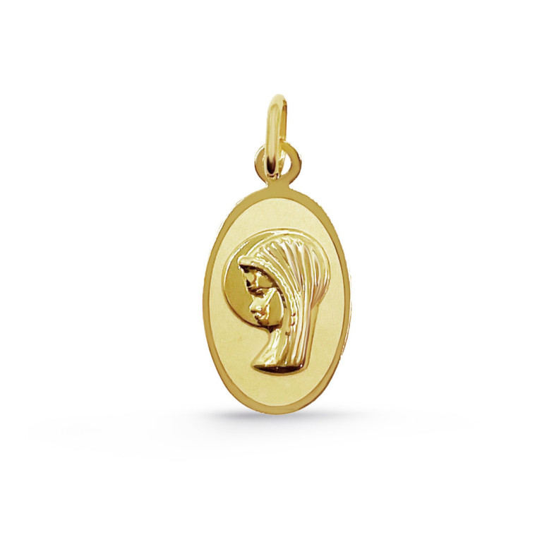 Medalla Virgen Niña Bisel Liso Oval 18K - Medaglie vergini