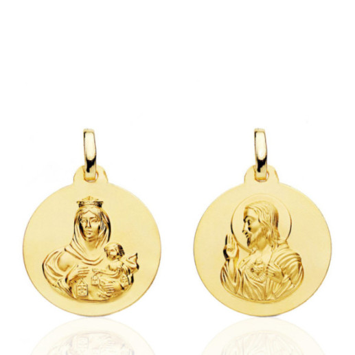 Escapulario 18Mm Virgen Del Carmen Y Corazón De Jesús 18K - Medallas Escapularios