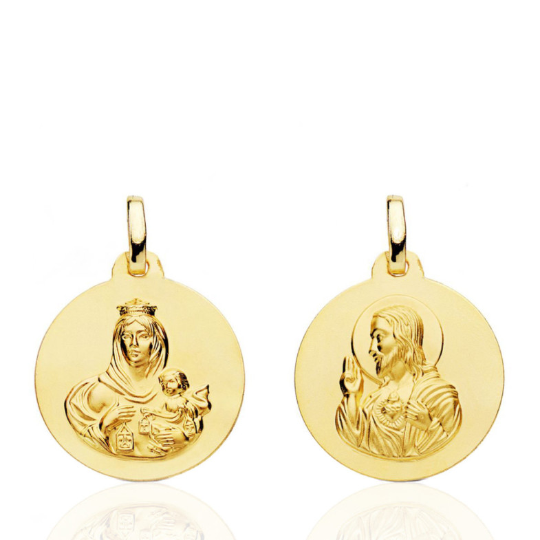 Scapular 18Mm Virgin of Carmen and Heart of Jesus 18K - Scapular medals