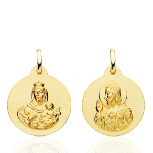 Escapulario 20mm Virgen del Carmen y Corazón de Jesús 18K - Médailles scapulaires