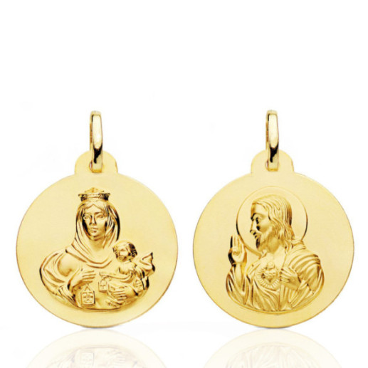 Escapulario 22Mm Virgen Del Carmen Y Corazón De Jesús 18K - Medalhas escapulares
