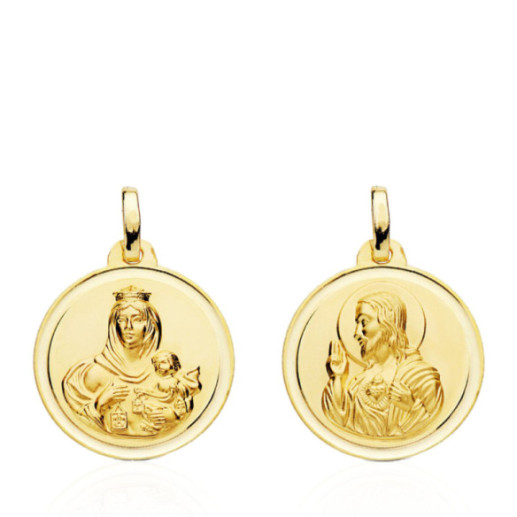 Escapulario 18Mm Virgen Del Carmen Y Corazón De Jesús Bisel 18K - Médailles scapulaires