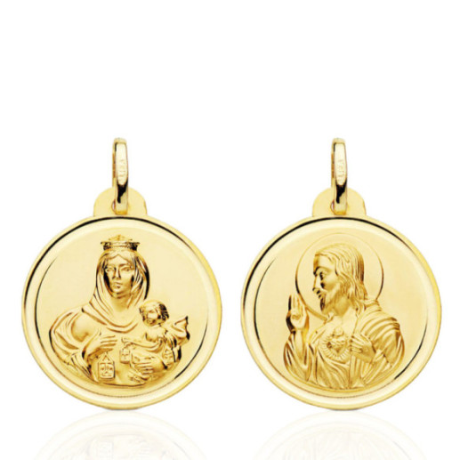 Scapular 22Mm Virgin of Carmen and Heart of Jesus Bezel 18K - Scapular medals