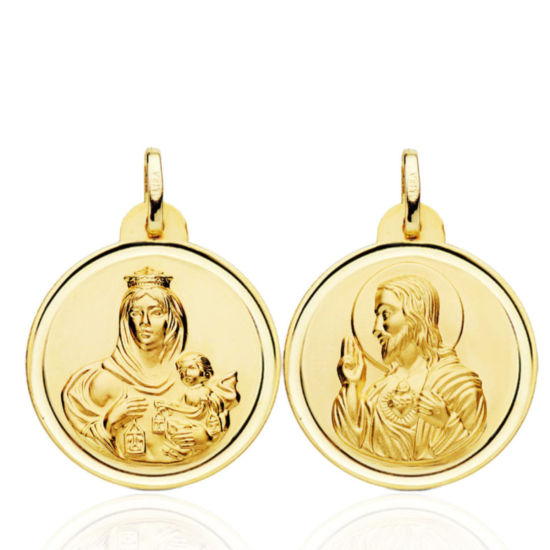 Escapulario 24Mm Virgen Del Carmen Y Corazón De Jesús Bisel 18K - Scapular-Medaillen