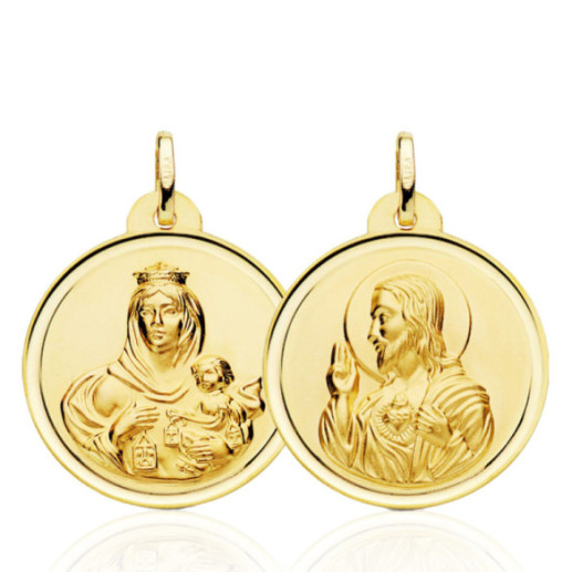 Escapulario 26Mm Virgen Del Carmen Y Corazón De Jesús Bisel 18K - Medallas Escapularios